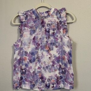 Bella Dahl Lavender Multi-Color Floral Ruffle Sleeve Tank
